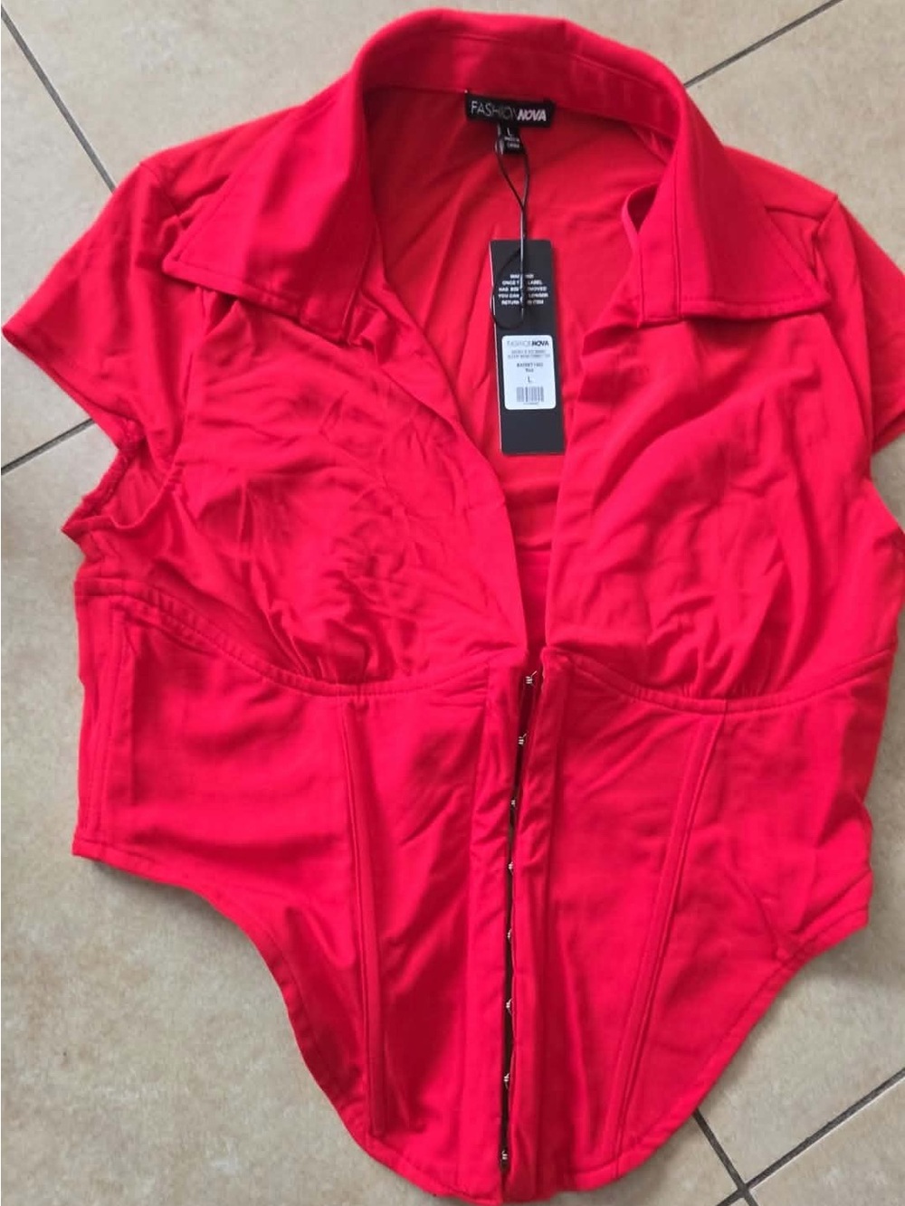 Fashion Nova Red Short Sleeve Corset Bodysuit Top
